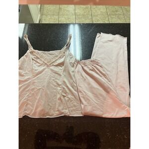 Vintage Shadowline 2 Piece Pajamas Set Tank And Pants Pink Lace Silly Sz L Sexy